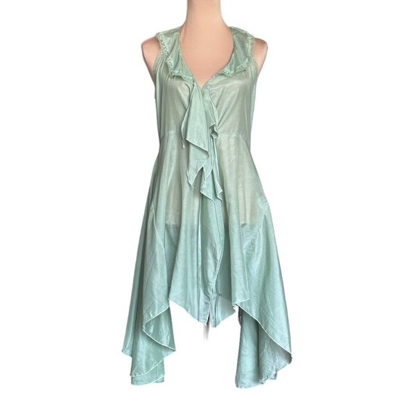 NWT SAGA Flowy Vest Duster Sz.S Mint Green Silk Lace Ruffles Fairy Romantic - Picture 1 of 16